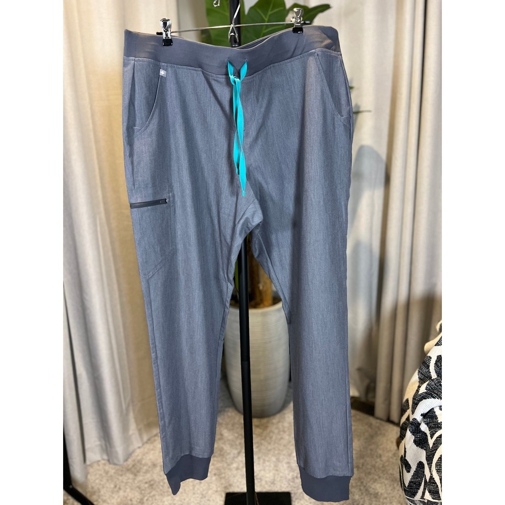 FIGS Zamora Jogger Scrub Pants Heather Graphite Grey Teal Drawstring Mens XL